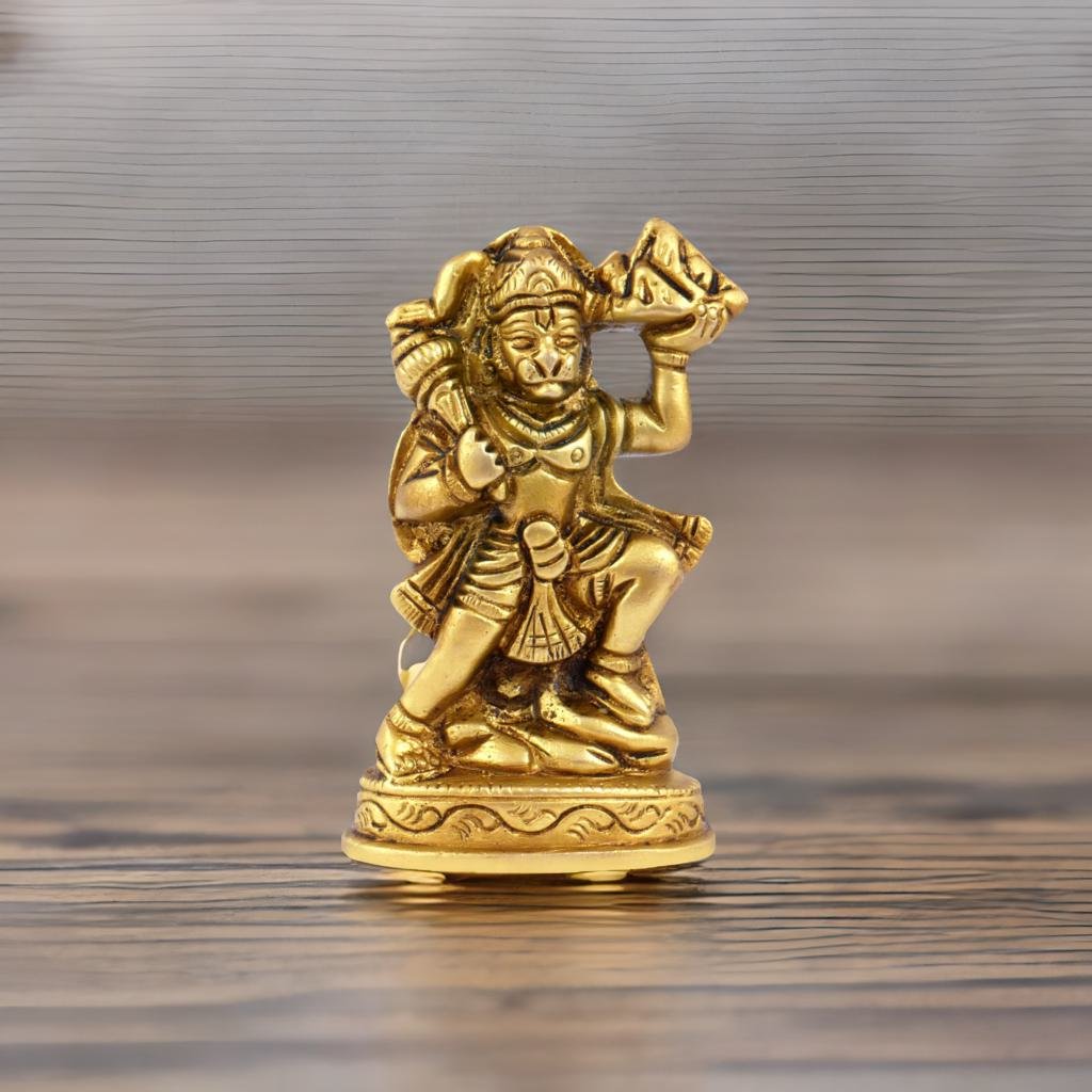 Brass Muscular Hindu God Hanuman Standing Tall in Athletic Pose